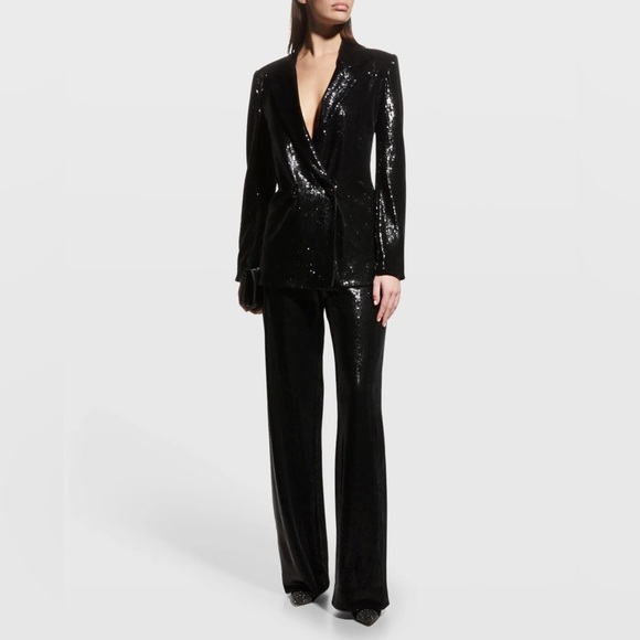 new Emporio Armani snap front sequin blazer in black - Picture 1 of 9